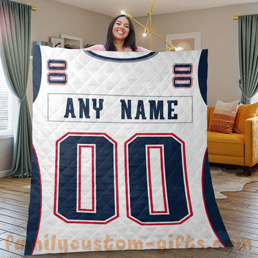Custom Premium Quilt Blanket New England Jersey American Football Personalized Quilt Gifts for Her & Him